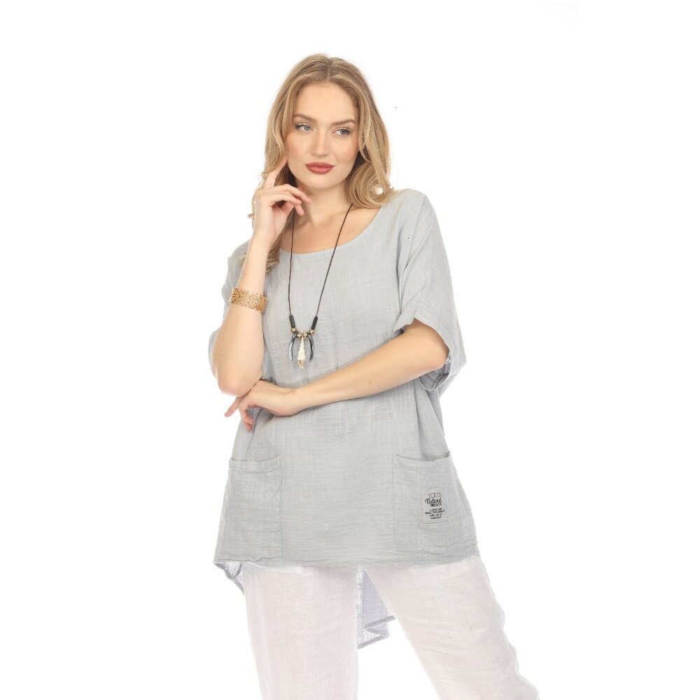 Grey Dolman Sleeves Tunic with Pockets